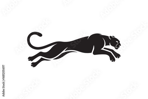 Leaping Panther Black Silhouette Vector Jumping Black Panther Logo Icon