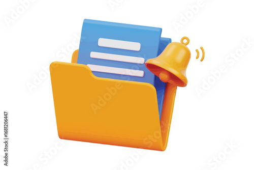 3d render of a folder with documents and a notification bell