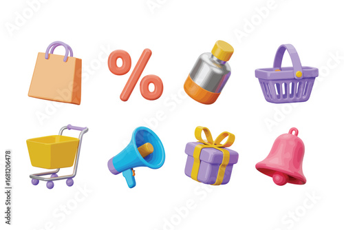 Collection of 3d e commerce and shopping icons on a white background