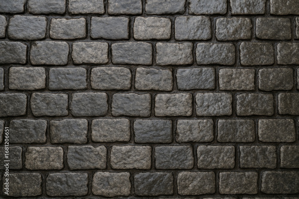 Fototapeta premium Bird's-eye view of wet cobblestone streets and aged granite pavement after rain, creating an abstract urban landscape for creative projects