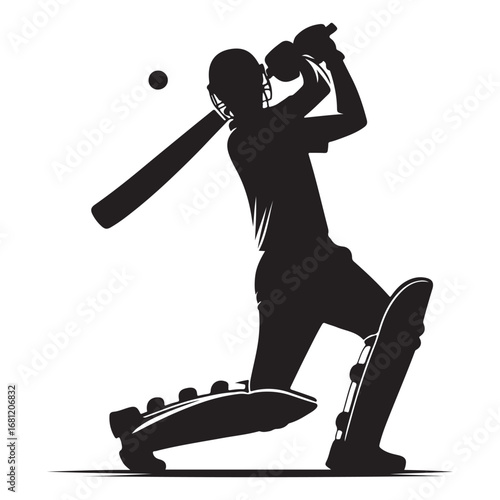 Dynamic cricket batsman in action silhouette