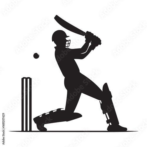 Cricket batsman in action dynamic silhouette
