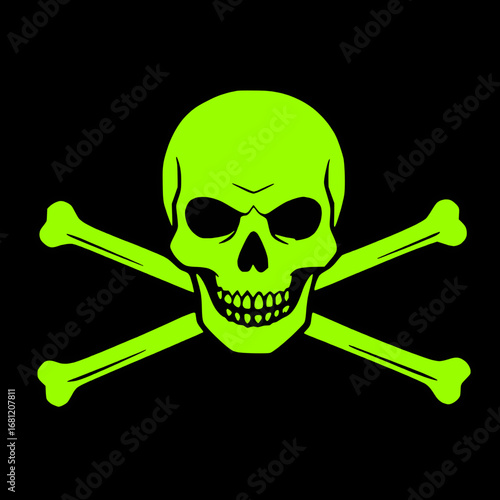 Black and Green Skull and Bones Crossbones Poison Icon