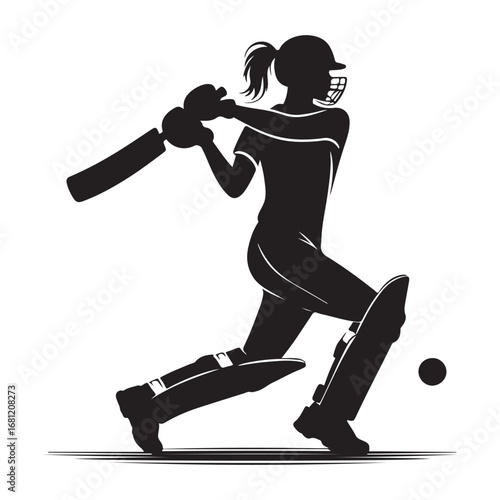 Dynamic cricket batsman in action silhouette