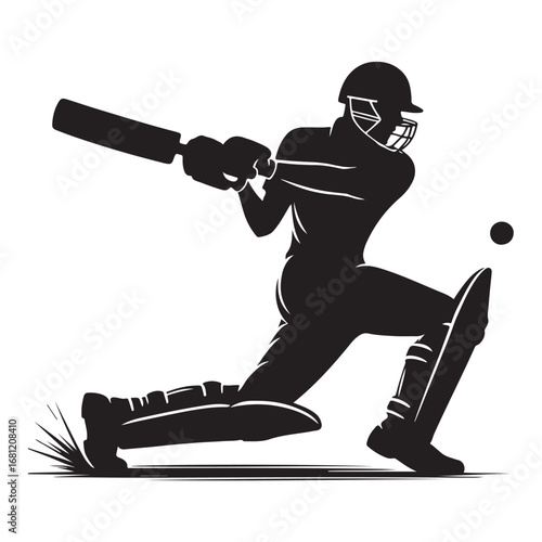 Cricket batsman in action dynamic sports silhouette