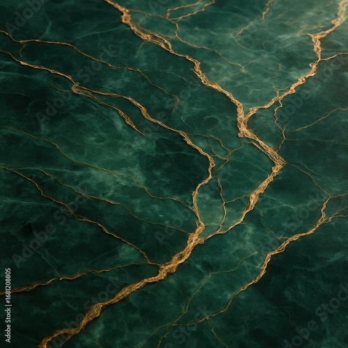 Deep emerald sage mint forest green marble texture abstract background with gold veins flowing through elegant luxury premium surface design template for branding and digital art projects