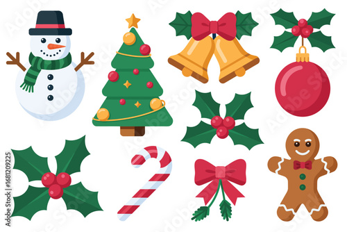Collection of festive christmas holiday icons and decorations