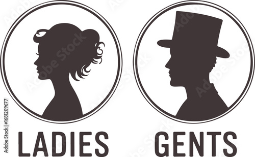 Elegant Restroom Signage Vector Illustration with Ladies and Gents Symbols