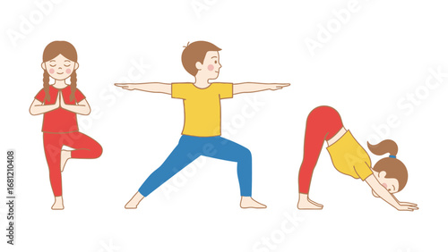 Yoga Poses in the Park: A serene group of young individuals finds inner peace through a variety of yoga poses. The setting is outdoors, inviting a sense of calm and mindful practice.