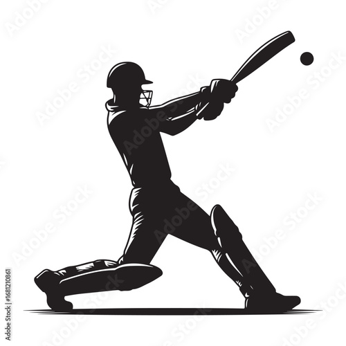 Cricket batsman in action silhouette