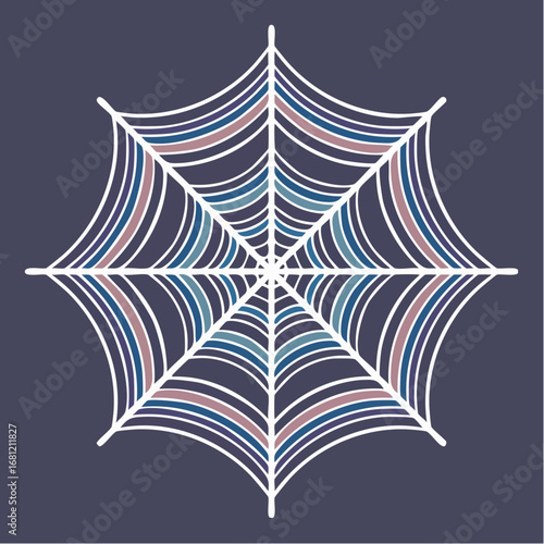 Stylized flat vector illustration of a minimalist spider web with sharp, clean lines forming a symmetrical geometric pattern, showcasing intricate design and modern aesthetics