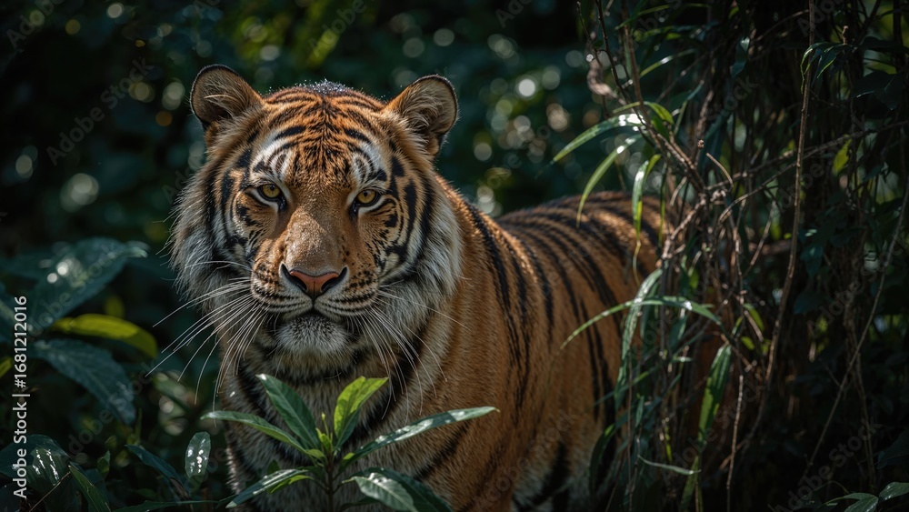 Fototapeta premium Majestic Tiger Roaming in a Vast Wildlife Sanctuary