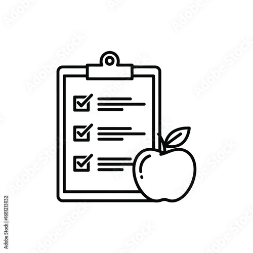 Vector illustration of checklist with apple icon for diet and nutrition