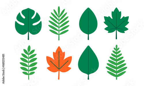 Colorful flat geometric leaves set for nature and design projects