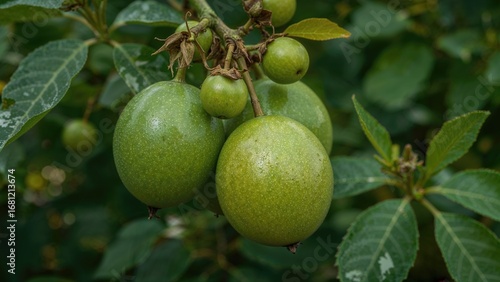 Wallpaper Mural Fresh star fruits displayed against a lush green agricultural background Torontodigital.ca