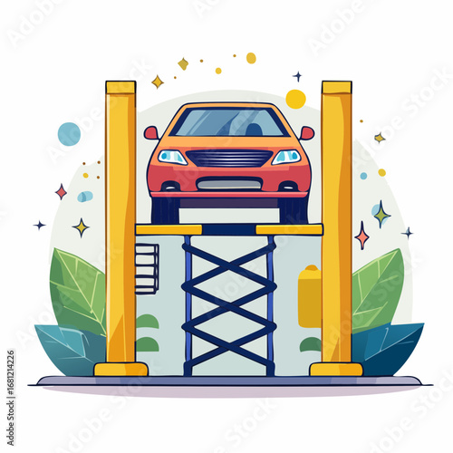 Car On Lift Illustration Maintenance