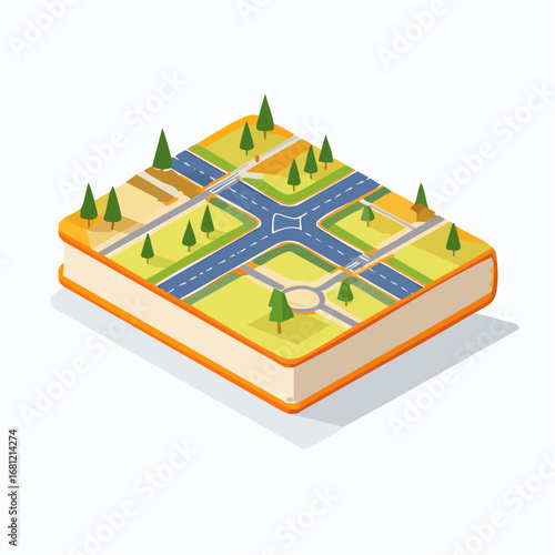 Isometric City Map Illustration On Book Cover