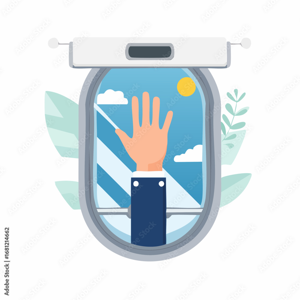 Obraz premium Hand Reaching Out Plane Window View Illustration