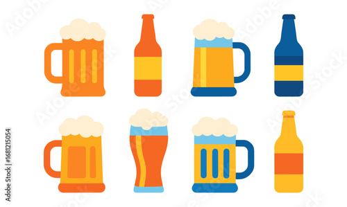 Colorful beer glasses and bottles collection in flat design