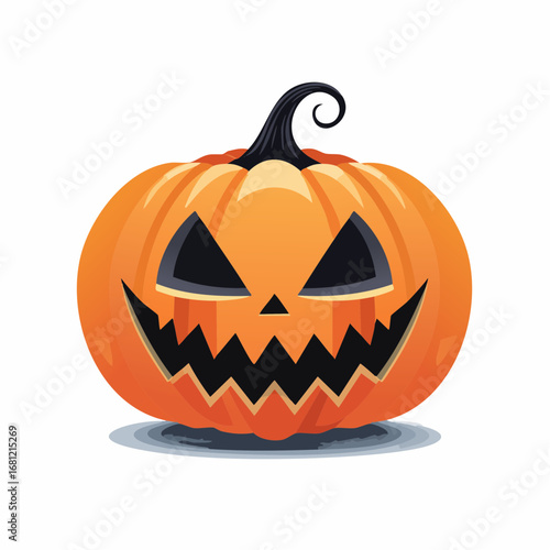 Spooky Halloween jack-o'-lantern with a scary carved face. Flat vector illustration of a traditional autumn pumpkin symbol isolated on a white background