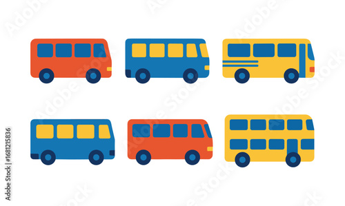 Colorful flat design collection of various bus types in modern style