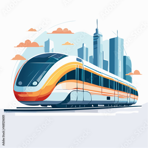 Modern Train In Urban Cityscape Illustration
