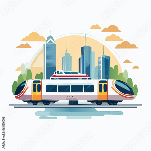 Modern City Train Illustration At Sunset