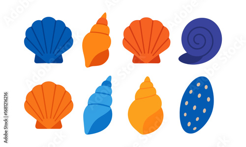 Colorful seashell collection in modern flat design