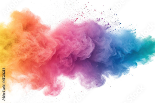 Vibrant rainbow powder explosion isolated on transparent background