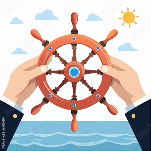 Hands Holding Steering Wheel Over Ocean