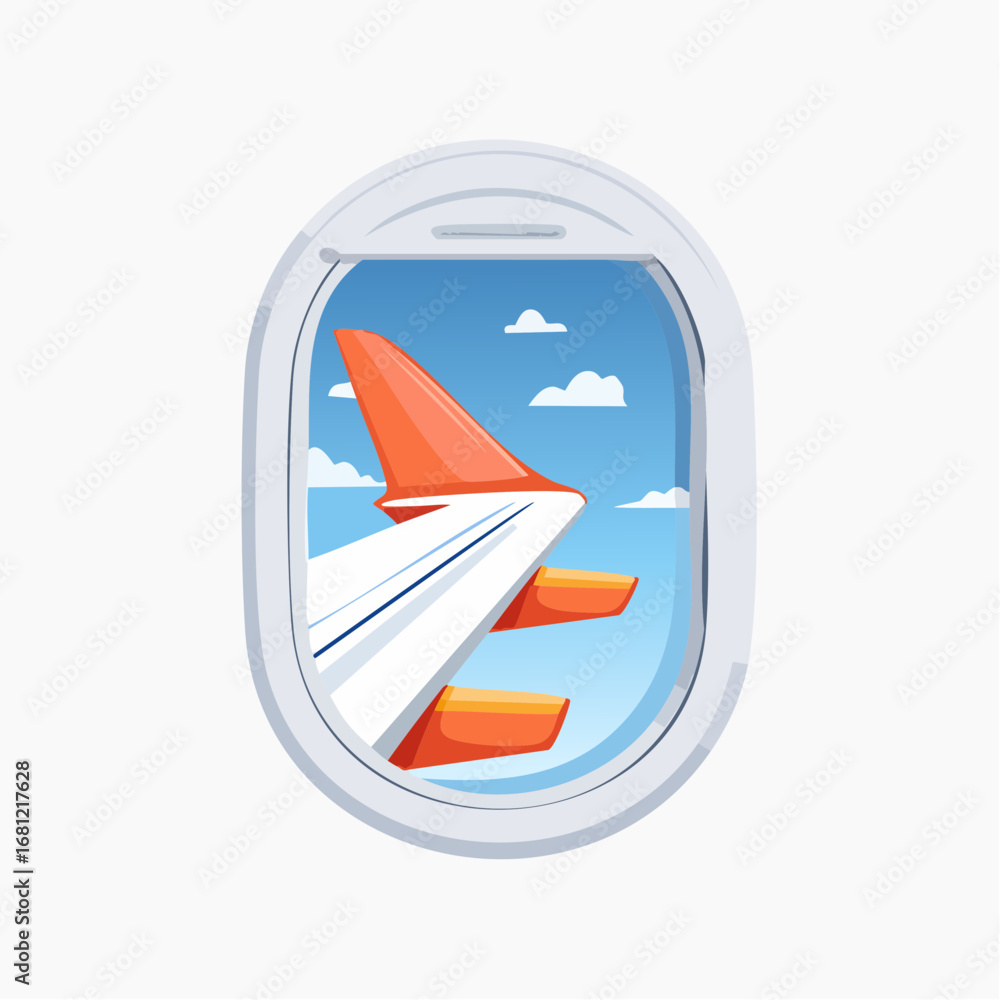 Obraz premium Airplane Window View Of Wing And Sky