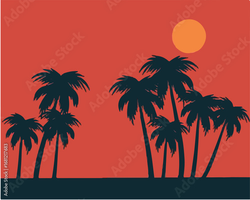 Silhouette of Palm Trees at Sunset