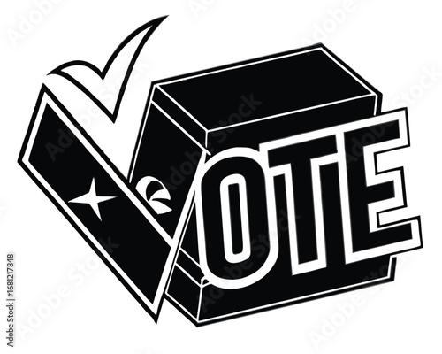Vote box with checkmark and star symbol for election and democracy