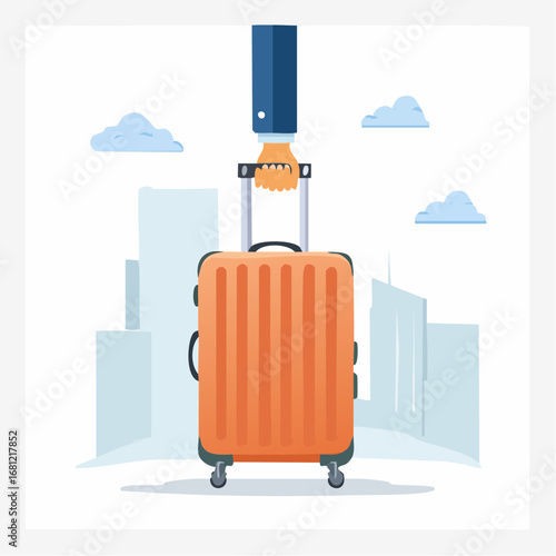 Business Hand Lifting Orange Suitcase In City