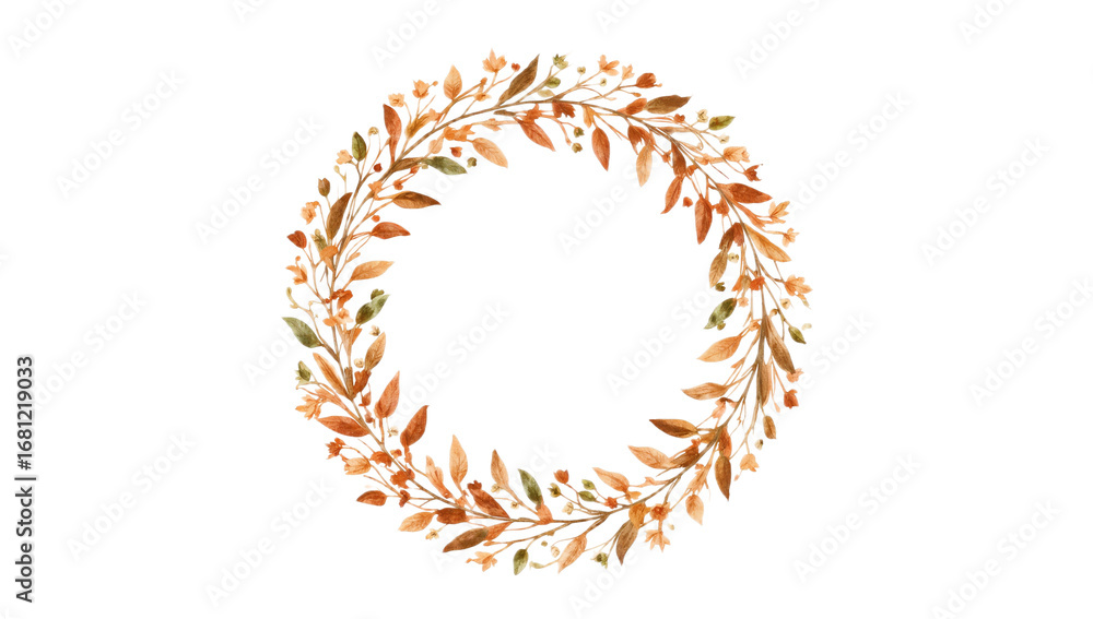 Fototapeta premium Autumn Watercolor Wreath Frame Perfect for Fall Designs