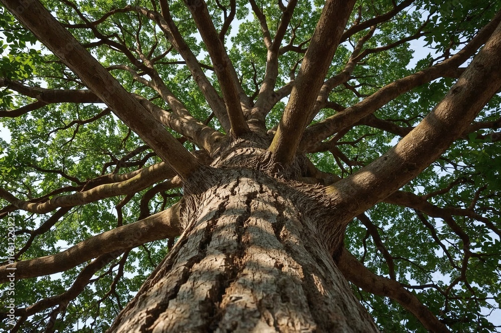 Obraz premium The trunk and crown of a remarkably huge chestnut tree