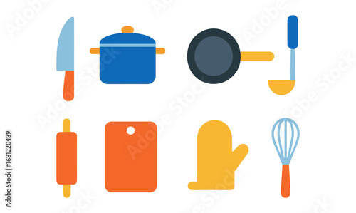 Minimalist kitchen utensils collection in flat design for modern culinary projects