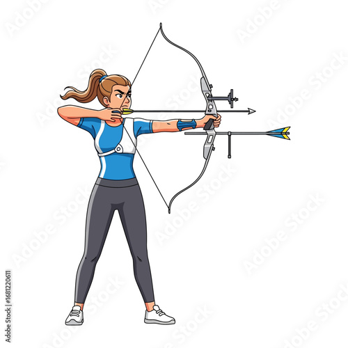 Archery Athlete in Action: A dynamic illustration captures the intense focus and precision of an archer, poised and ready to release an arrow, highlighting the grace and athleticism of the sport.