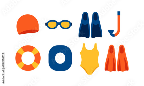 Brightly colored swim gear set for pool and beach activities