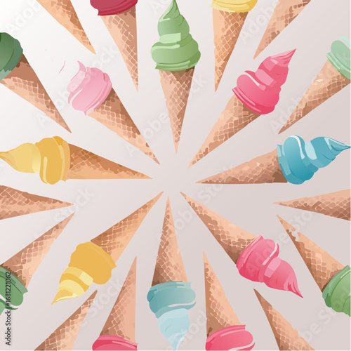 Colorful Ice Cream Cones Radial Pattern