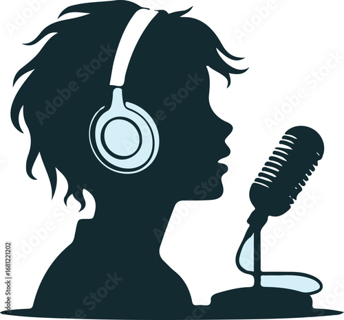 Silhouette of Person with Headphones and Microphone
