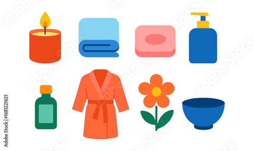 Bright spa and bath essentials with flat design elements