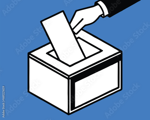 Hand casting a vote into a ballot box illustration