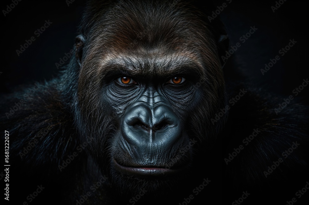 Obraz premium The fierce gaze of the gorilla at night
