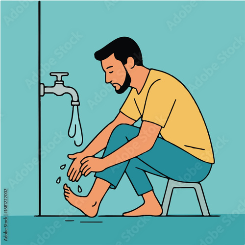 Man Washing His Feet at Home