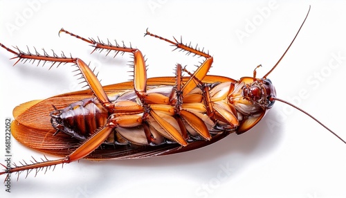 cockroach dead american background brown bug close control crawling dirt dirty disease gross head home house hygiene insect isolated macro pest roach topview urban white