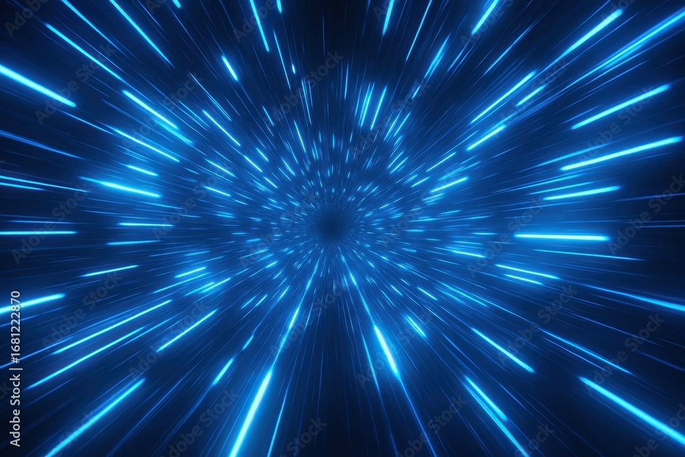 Naklejka premium Electric blue energy tunnel with pulsating light rays creating dynamic motion through futuristic corridor