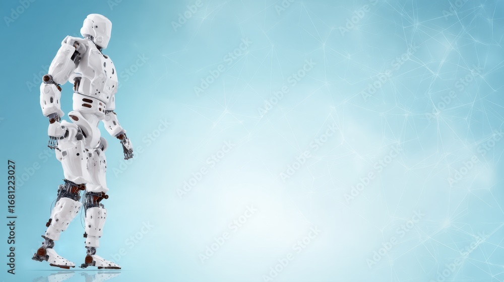 Fototapeta premium Medical technology concept. Robot figure against a blue abstract background.
