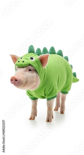 pig dressed as a dinosaur, Halloween costume, prehistoric dino costume