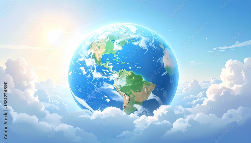 Naklejka premium Earth wrapped in a glowing blue protective ozone layer, eco-friendly theme, environmental awareness